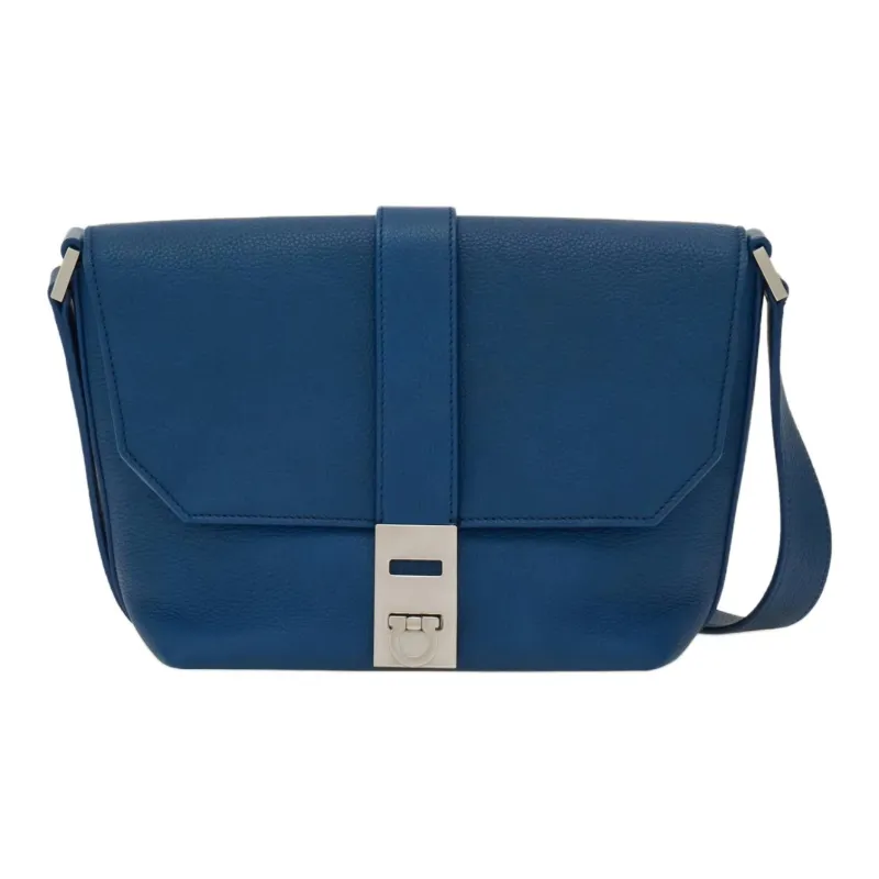 FERRAGAMO Cow Leather Messenger Bag Shoulder Bag Crossbody Bag Men's Teal-0