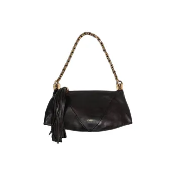 Chloe Grained Buffalo Leather Shoulder Bag Small Size Women's Dark Brown