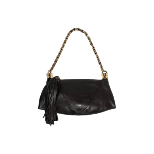 Chloe Grained Buffalo Leather Shoulder Bag Small Size Women's Dark Brown