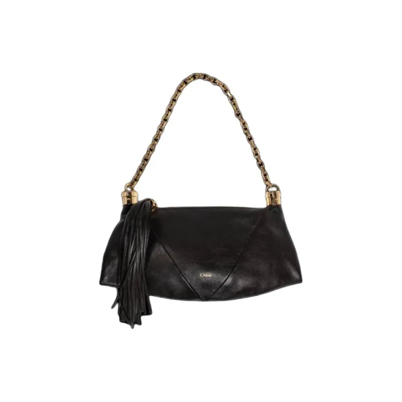 Chloe Grained Buffalo Leather Shoulder Bag Small Size Women's Dark Brown-0