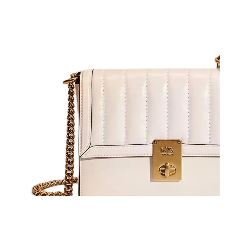 COACH Hutton Polished Grained Leather Shoulder Bag Crossbody Bag Small Size Women's White-1