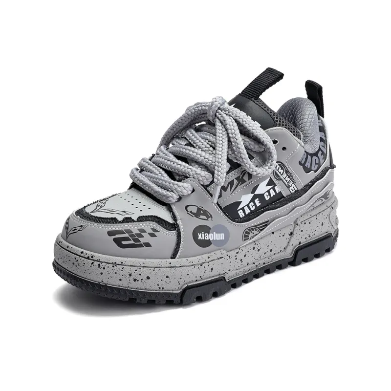 X·LUN Highway Race Anti Slip And Wear Resistant Height Increasing Low Top Skateboard Shoes Unisex Gray-2