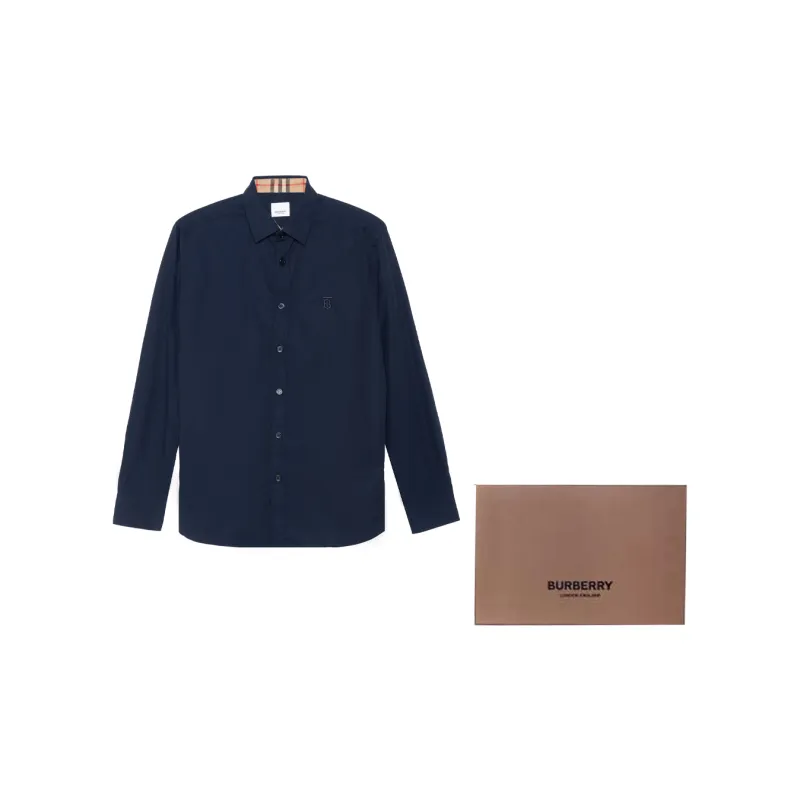 Burberry Slim Fit Monogram Motif Stretch Cotton Poplin Shirt