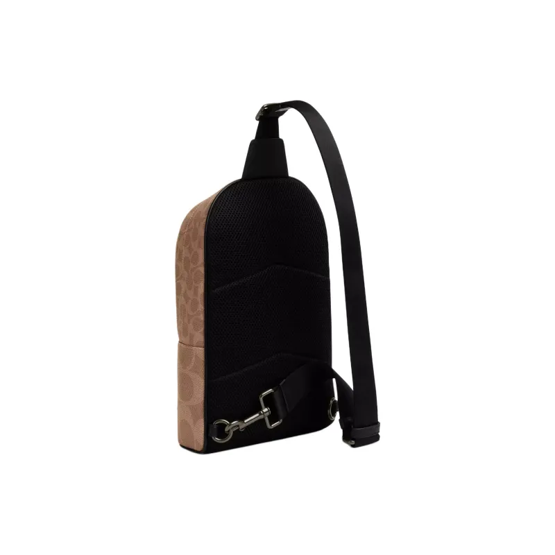 COACH West Signature Coated Canvas Crossbody Sling Bag Small Size Men's Neutral Sand & Umber-1