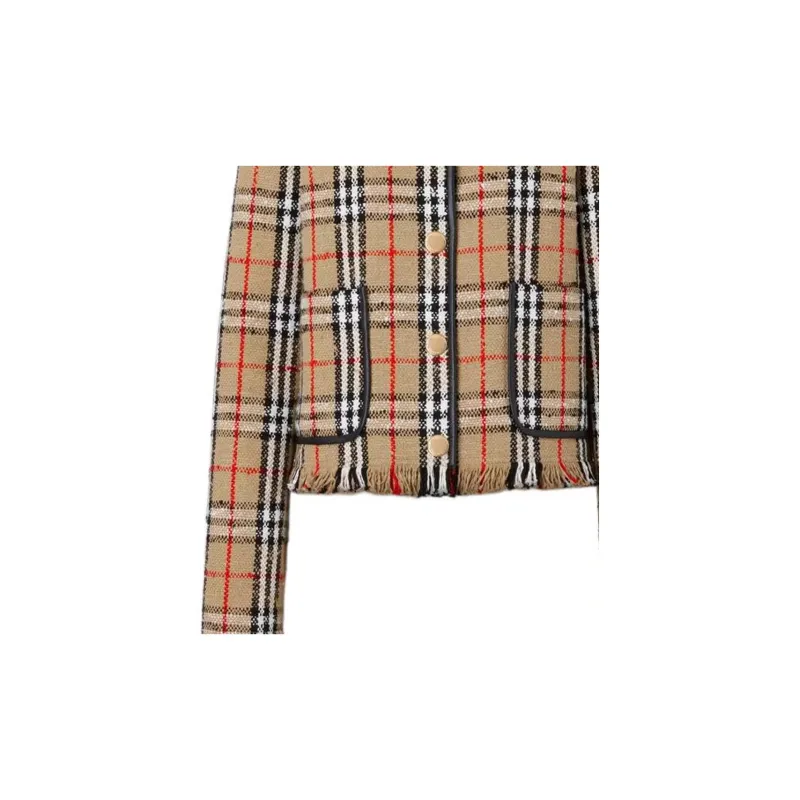 Burberry Buttoned Checked Fringed Jacket-4