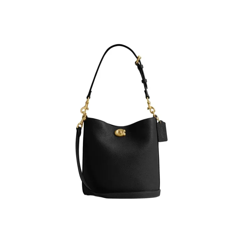 COACH Willow Cow Leather Bucket Bags Crossbody Bag, Shoulder Bag Trumpets Women's Black-0