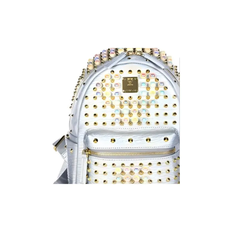 MCM Leather Backpack Women's Silver-1