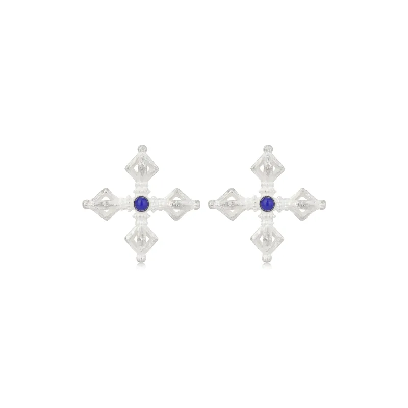 Empress 47 Concept 925 Sterling Silver Lapis Lazuli Stud Earrings Unisex-0