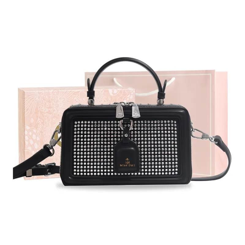 MISS GAIL Artificial Leather Handbag Shoulder Bag Crossbody Bag Medium Size Women's Diamond Black-0