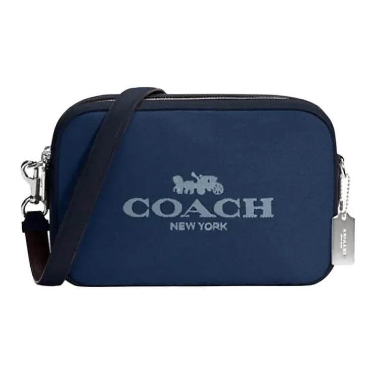 COACH Jes Leather Small Square Bag Cell Phone Pouch Shoulder Bag Crossbody Bag Women's Dark Denim Blue Color-0