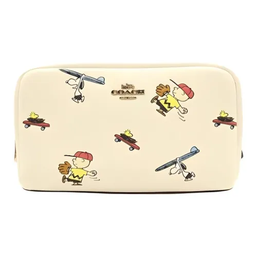 Peanuts X COACH Boxy Toiletry Bags Chalk White