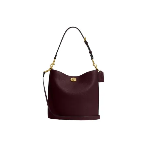 COACH Willow Cow Leather Bucket Bag, Shoulder Bag Tubas Women's Merlot Wine Red
