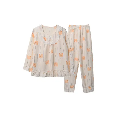 Pretty Lady Pajama Set Women's Apricot Base Bear