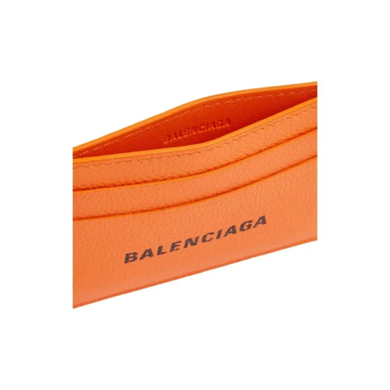 Balenciaga Logo 4 Card Slots 1 Bill Compartment Card Holder Pop Orange/Black-3