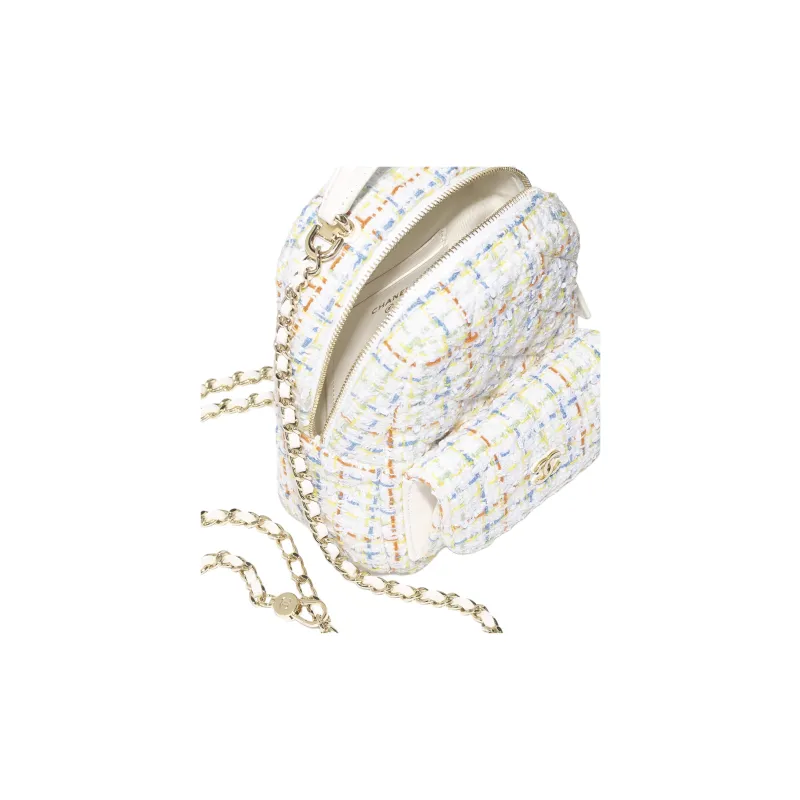 CHANEL Wool Backpack Mini Women's White Multicolor-3