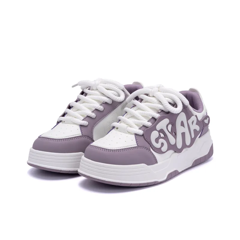 HUANQIU Height Increasing Cushioning Low Top Skateboard Shoes Women's White Purple-1