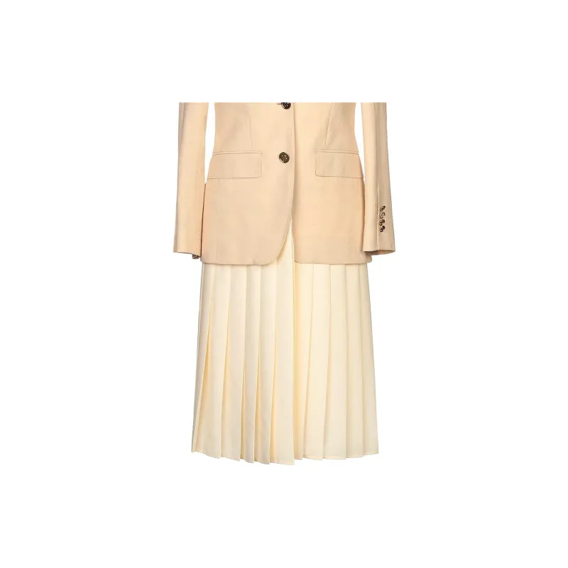 Burberry Long-Sleeved Dresses Women's Beige-3