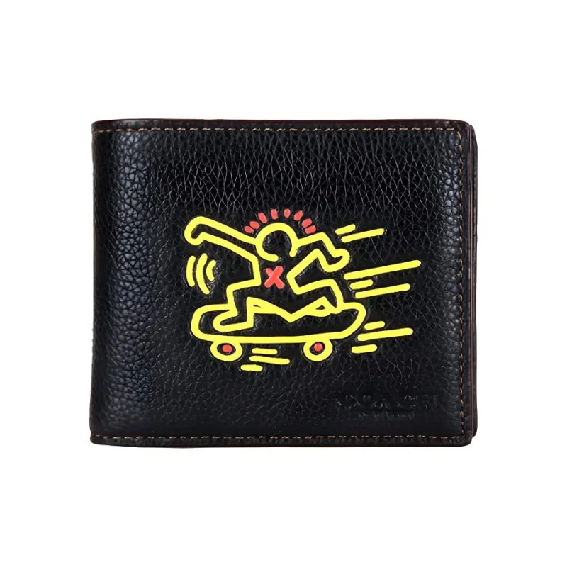 COACH Compact Leather Wallet Mini Men's Black-0