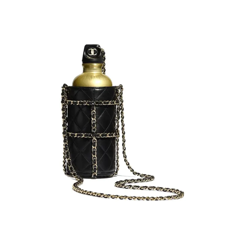 CHANEL Cow Leather Water Bottle Bag, Chain Bag, Shoulder Bag, Crossbody Bag Trumpets Women's Black-1