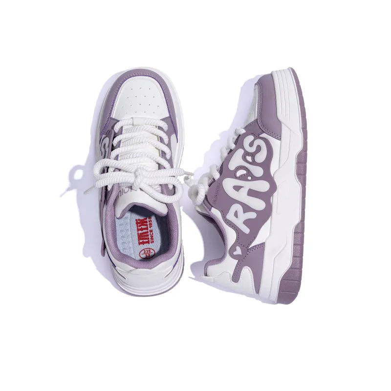 HUANQIU Height Increasing Cushioning Low Top Skateboard Shoes Women's White Purple-5