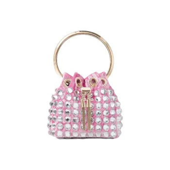 Jimmy Choo Micro Bon Bon Embossed Velour Bucket Bags One Shoulder Handbags Mini Women's Light Magenta & Light Gold