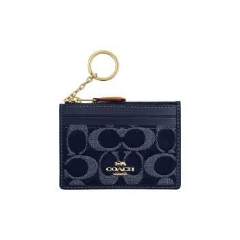 COACH Fabric+Artificial Leather Card Holder Mini Unisex Denim Blue