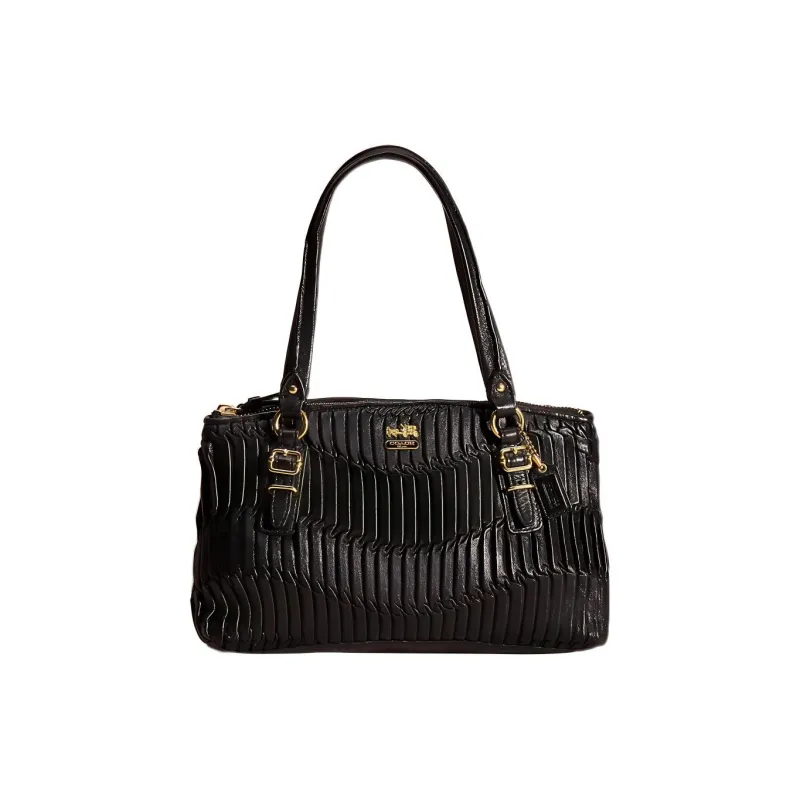 COACH Madison Pleated Leather One Shoulder Handbags Small Size Women's Black-0