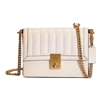COACH Hutton Polished Grained Leather Shoulder Bag Crossbody Bag Small Size Women's White