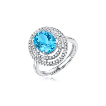JINLIUFUJIXIANG S925 Silver Radiant Inlay Deep Blue Topaz Rings Women's
