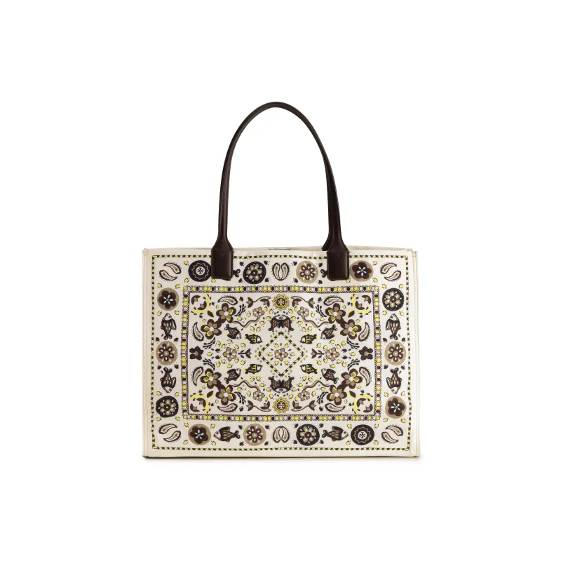 TORY BURCH Ella Fabric+Artificial Leather Tote Bag, Shopping Bag, Handbag, Shoulder Bag Tubas Women's Multicolor-2
