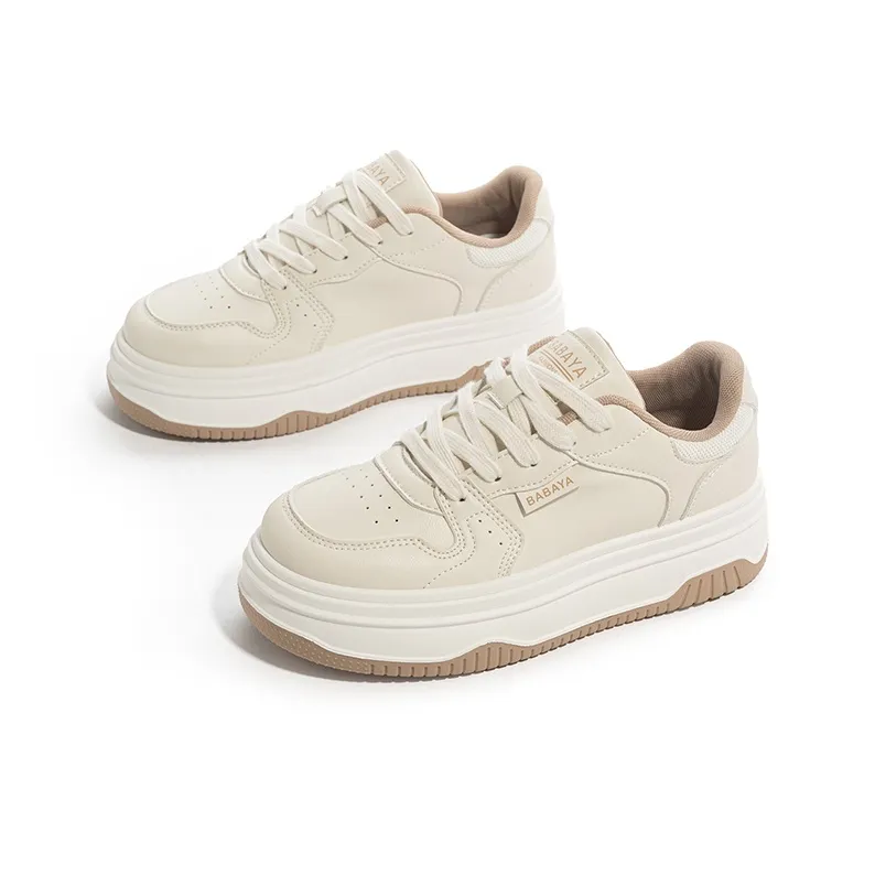 Babaya Anti Slip And Wear Resistant Lightweight Low Top Skateboard Shoes Women's Beige-2