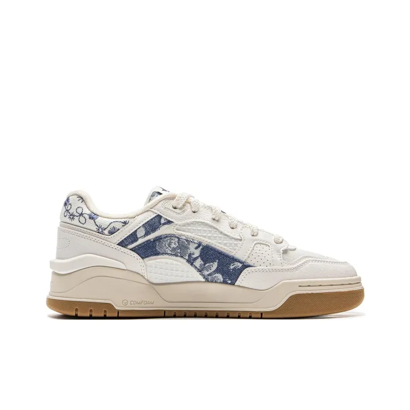 LiNing Moon White 2.0 Slip Resistant, Abrasion Resistant, Breathable Low Top Skateboard Shoes Women's Beige Blue-1