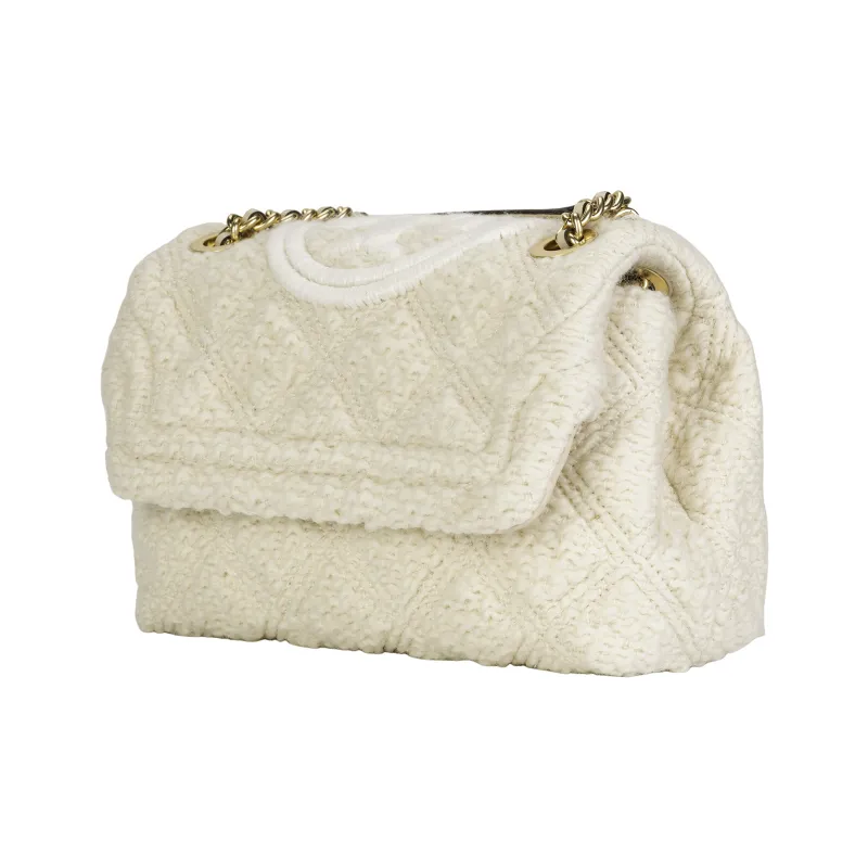 TORY BURCH Fleming Tweed Crossbody Bag Shoulder Bag Small Size Women's White-1