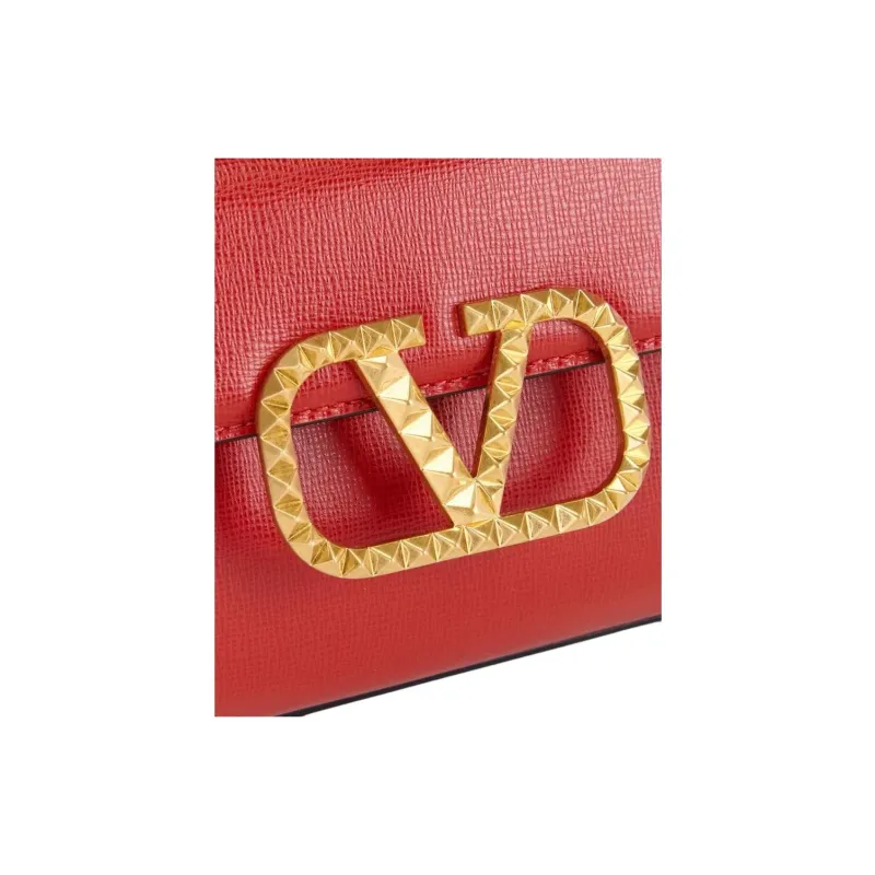 Valentino ROCKSTUD ALCOVE Grained Calfskin Handbag Small Size Women's Red-4