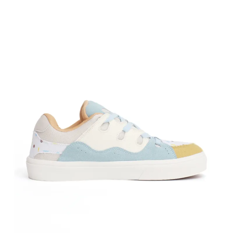 PAIN OR PLEASURE Abrasion Resistant Low Top Skateboard Shoes Unisex White Blue Brown-1