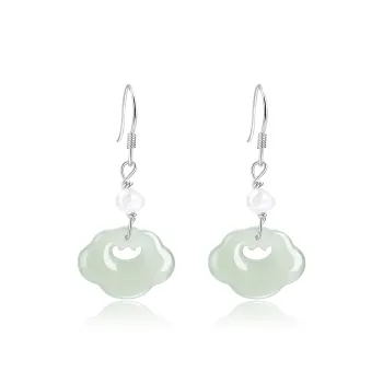 Lao Feng Xiang Hetian Jade Earrings Green Jade Women's