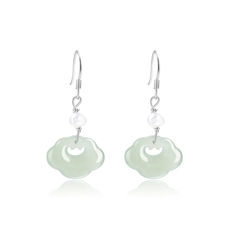 Lao Feng Xiang Hetian Jade Earrings Green Jade Women's-0