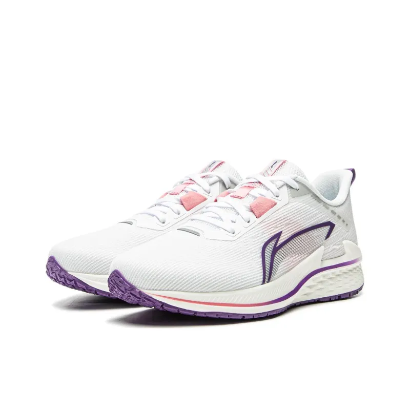 LiNing Anti Slip And Wear Resistant Breathable Low Top Casual Running Shoes Women's White Purple-2
