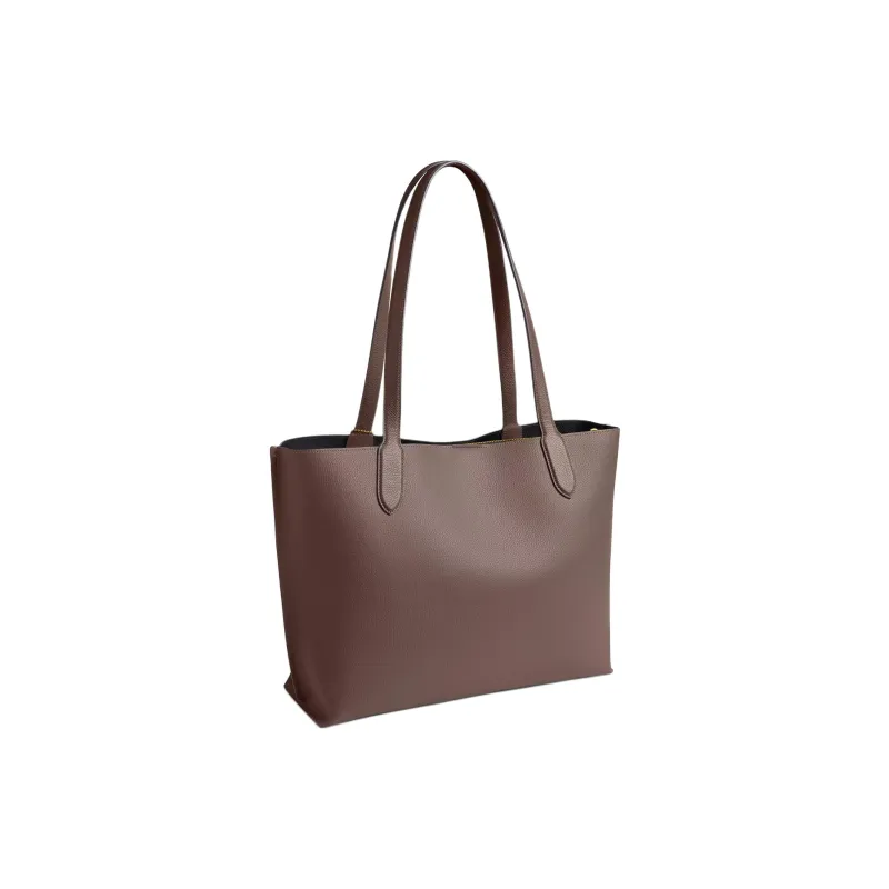 COACH Willow Polished Pebble Leather Tote Bag, Shopping Bag, Shoulder Bag Large Size Women's Brass & Black Stone-1