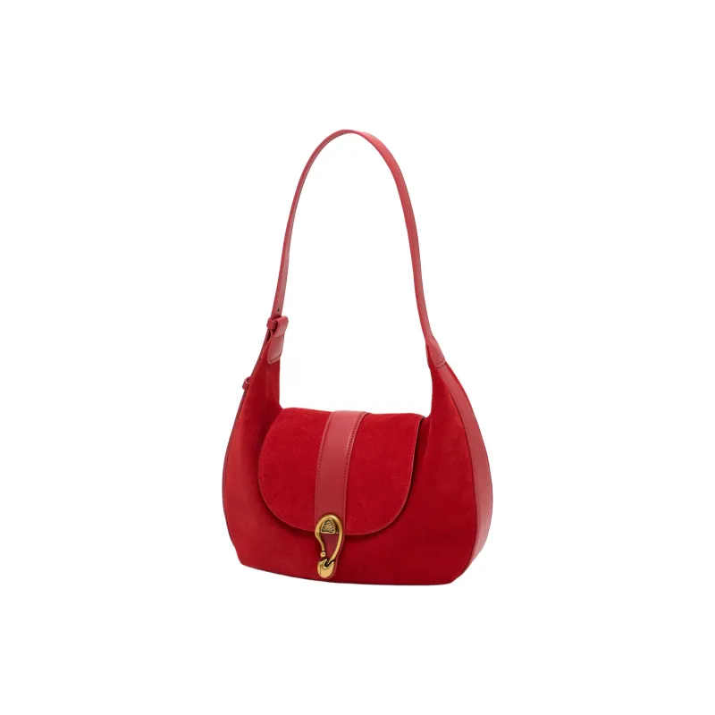 Simedin Cow Leather Saddle Bag, Shoulder Bag Medium Size Women's Burnt Red-1