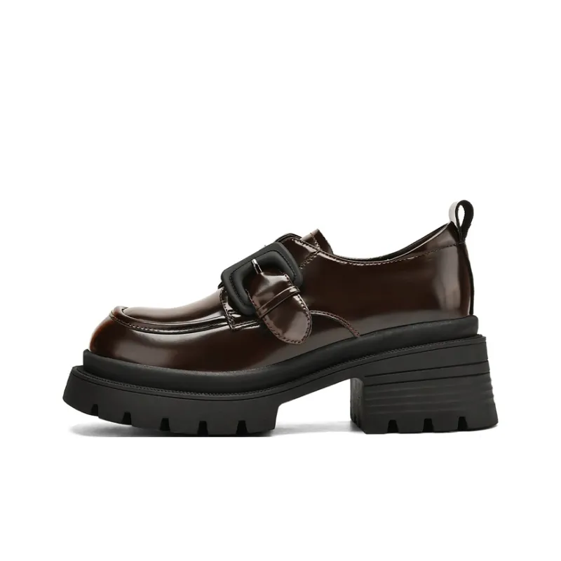 JOSINY British Style Maillard Style Versatile Deep Mouth Unlined Shoes Loafers Heel Height 6.7cm Women's Brown-1