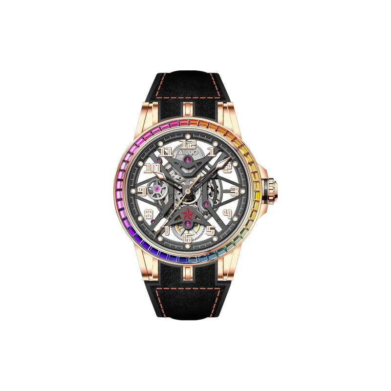 AILUO Automatic Mechanical Movement Silicone Strap Watch Unisex Cut Out Dial-0