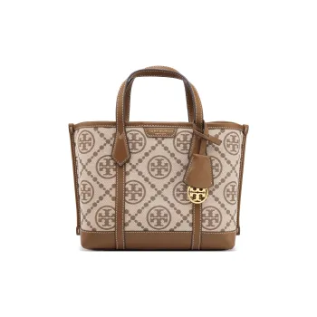 TORY BURCH Perry Jacquard Leather Tote Bag Shopping Bag Shoulder Bag Handbag Small Size Women's Hazelnut Brown