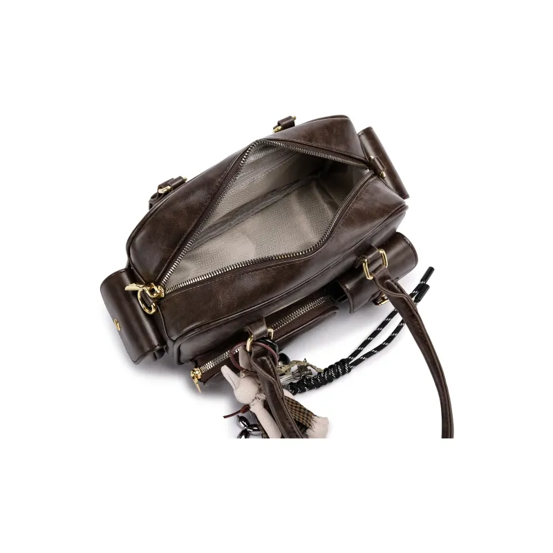 FAIRWHALE PU Shoulder Bag Crossbody Bag Handbag Medium Size Women's Coffee-3