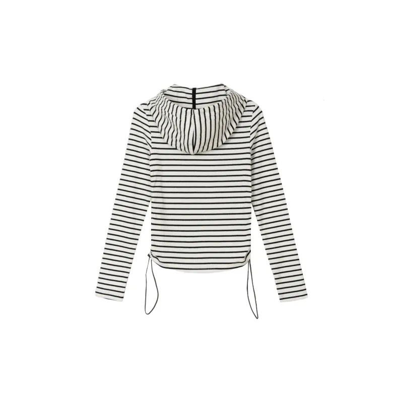 FAWENXIANGZI Regular T Shirt Women's Black White Stripes-1