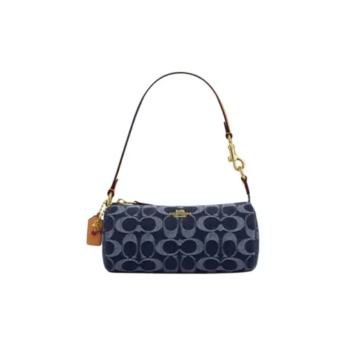COACH Nolita Fabric Cylinder Bag Shoulder Bag Small Size Women's Denim Blue With Natural Color Accents