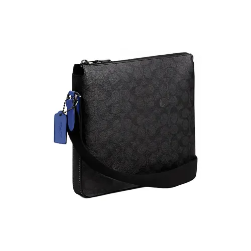 COACH Gotham Artificial Leather Shoulder Bag Crossbody Bag Medium Size Men's Black & Blue