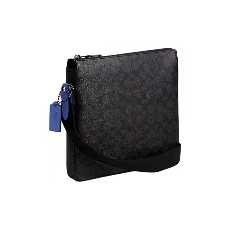 COACH Gotham Artificial Leather Shoulder Bag, Crossbody Bag Medium Size Men's Black & Blue-0