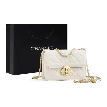 C°BANNER Cow Leather One Shoulder Crossbody Chain Small Square Bag Women's Milkshake White