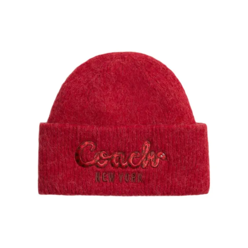 COACH Sheep Wool Beanies Unisex Red-0